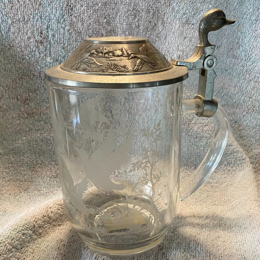 James Meger, German Etched Duck Glass Stein